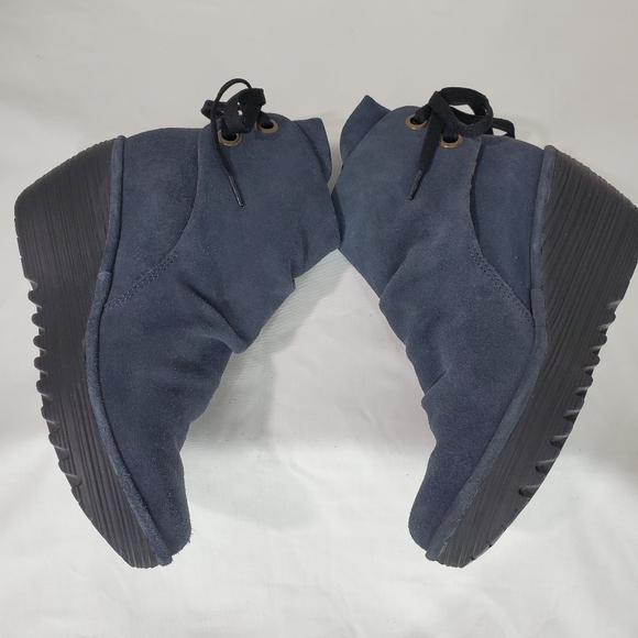 Fly London Women's Size EU 37 Yama Blue Suede Ankle Boots Wedge Lace Up - Picture 8 of 11